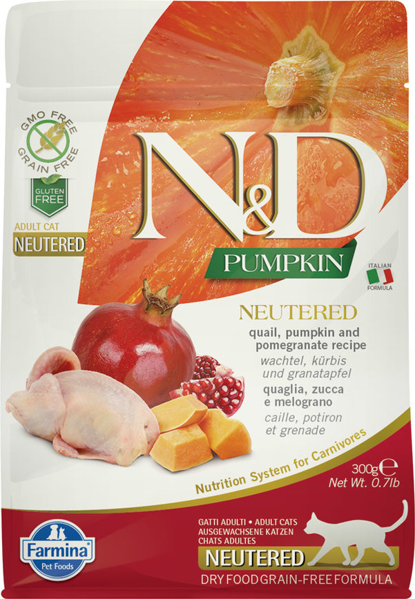 Farmina N&D Cat Adult Neutered, Quail, Pumpkin & Pomegranat 300gr