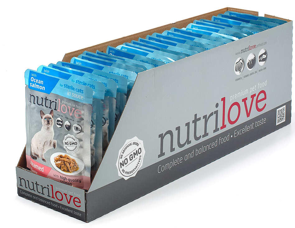 Nutrilove lõhega steriliseeritud kassidele 28X85g