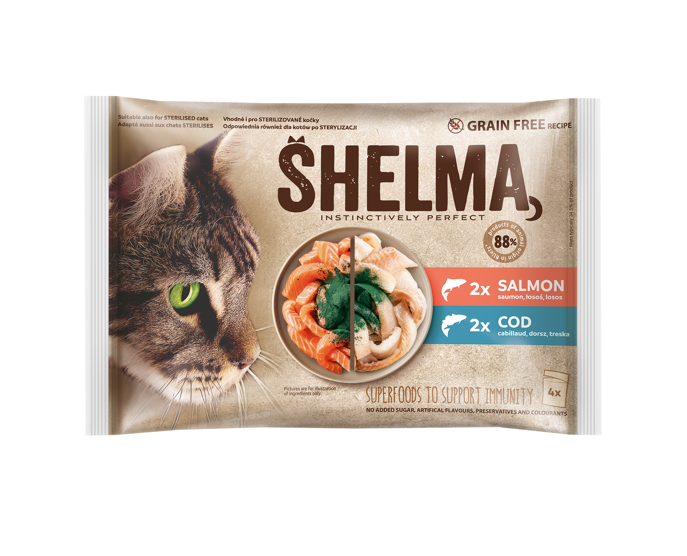 Shelma fish selection, salmon fillets, cod fillets with spirulina in sauce 4x85g