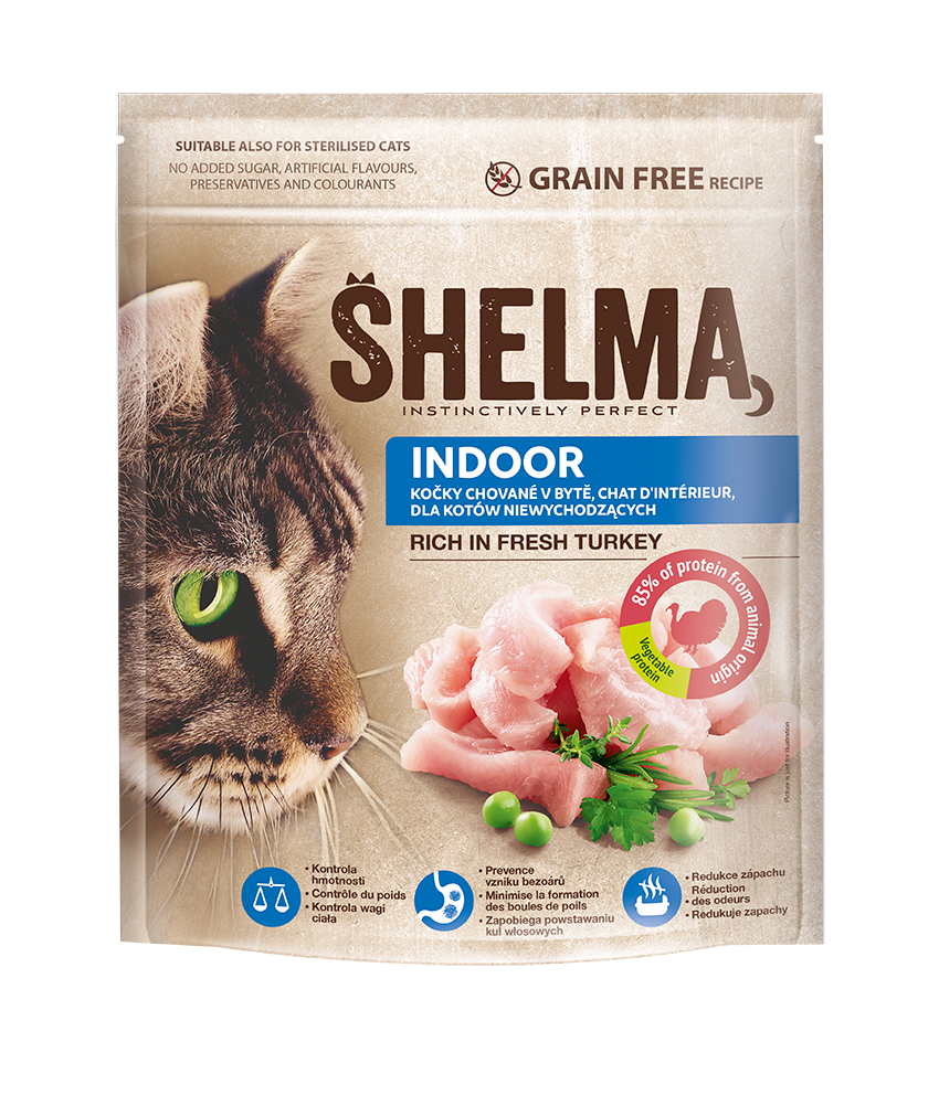 Shelma For indoor cats rich in fresh turkey 750g