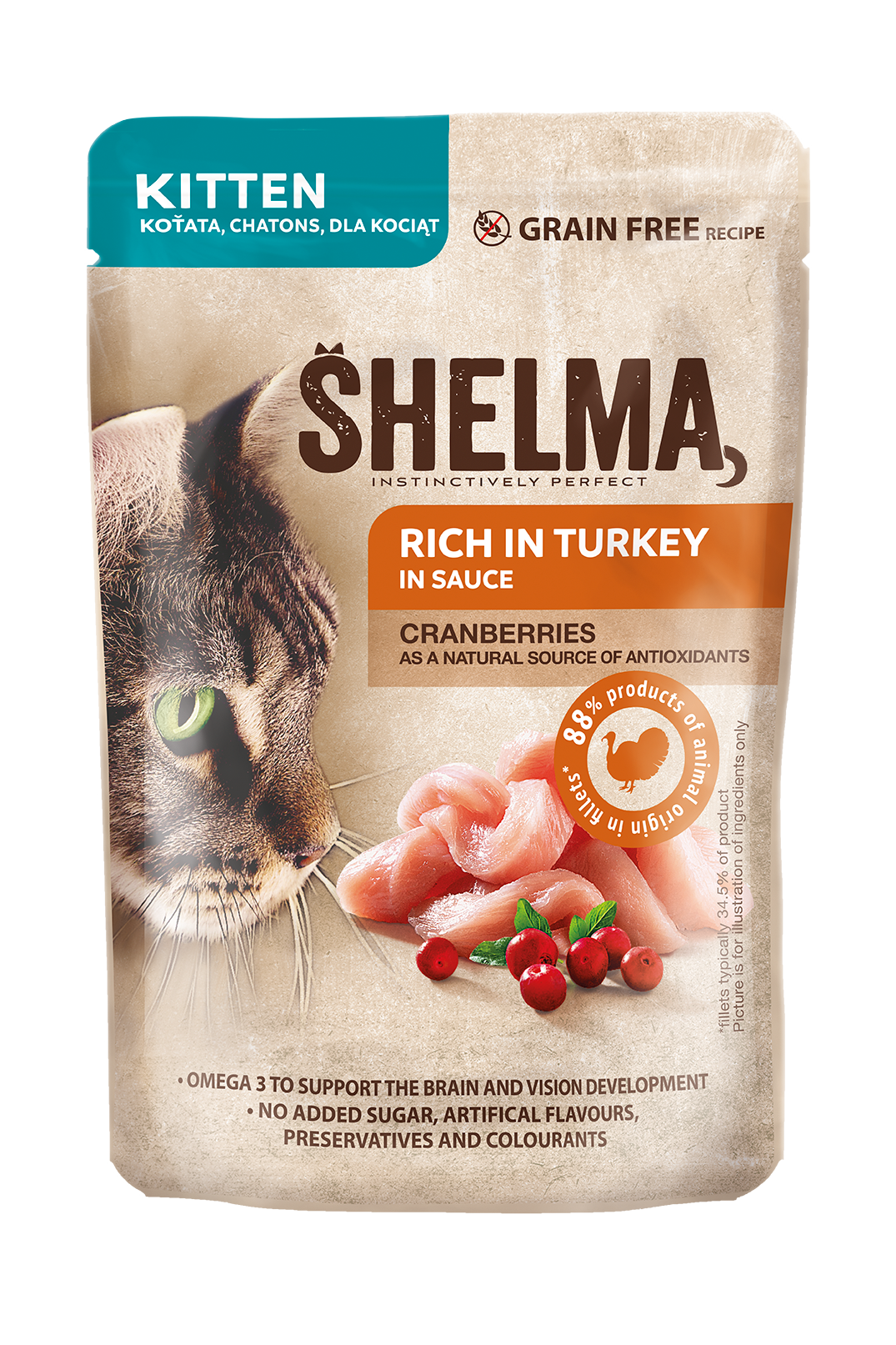 Shelma Kitten, Turkey Fillets with Cranberries in sauce 28x85g