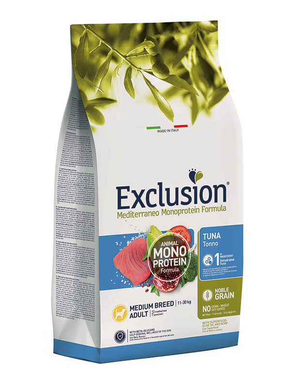 Exclusion Mediterraneo Noble Grain Adult Medium Breed with Tuna 12kg