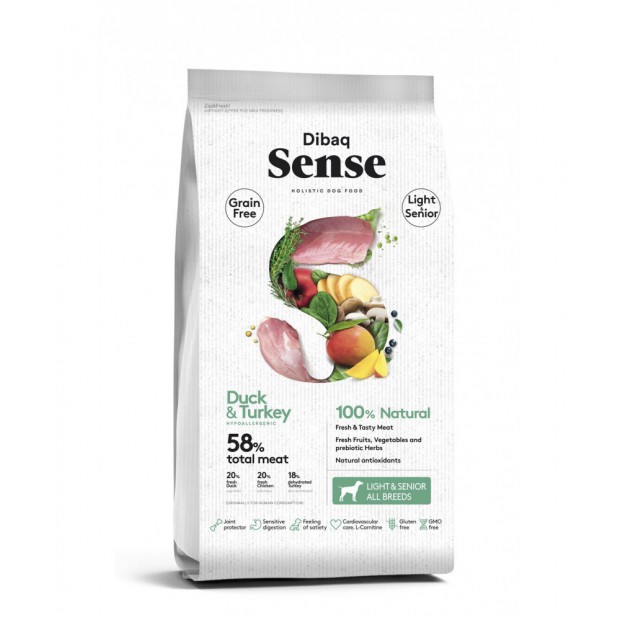 Dibaq Sense GF Light/Senior part ja kalkun teraviljavaba koeratoit 2kg