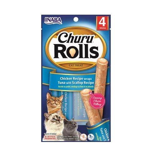 Churu Rolls Куриные рулеты Лакомство с тунцом и морским гребешком для кошек 4x10г