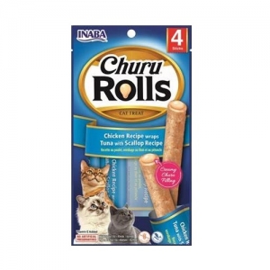 Churu Rolls Куриные рулеты Лакомство с тунцом и морским гребешком для кошек 4x10г