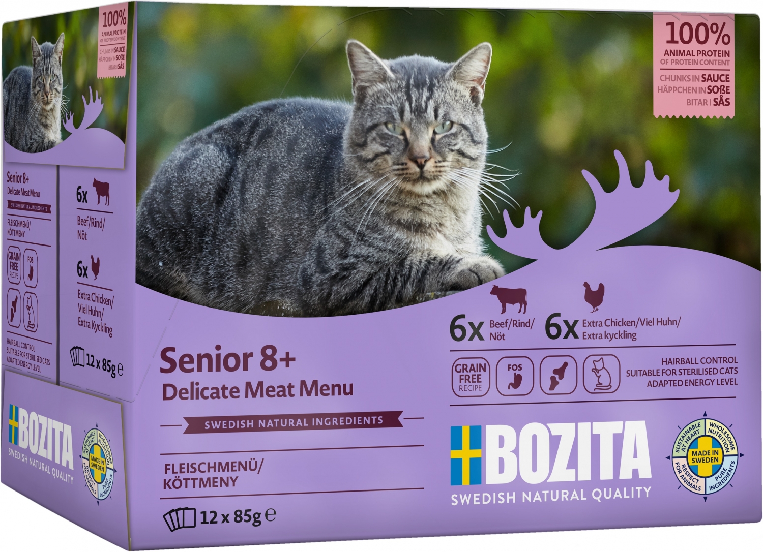 Bozita Pouch Senior 8+ Multibox Meat menu in sauce 12x85g