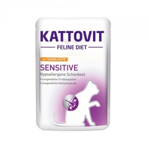 Kattovit Sensitive с мясом курицы и индейки для кошек с чувствительной кожей и пищеварением 85г