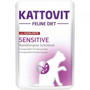 Kattovit Sensitive консервы с курицей и уткой для кошек с чувствительной кожей и пищеварением 85г