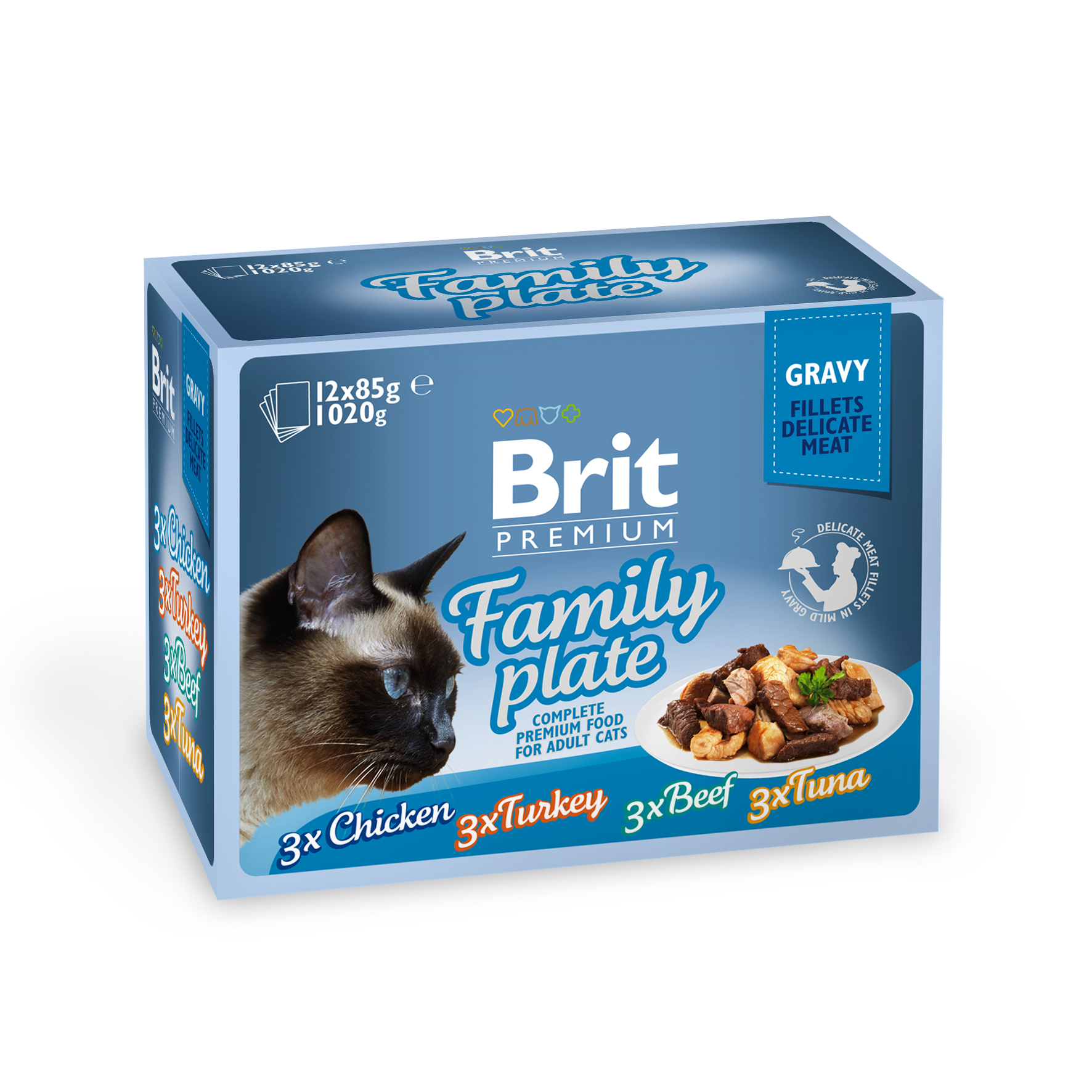 Brit Premium Delicate Gravy Family multipakk märgtoit kassidele 12x85g