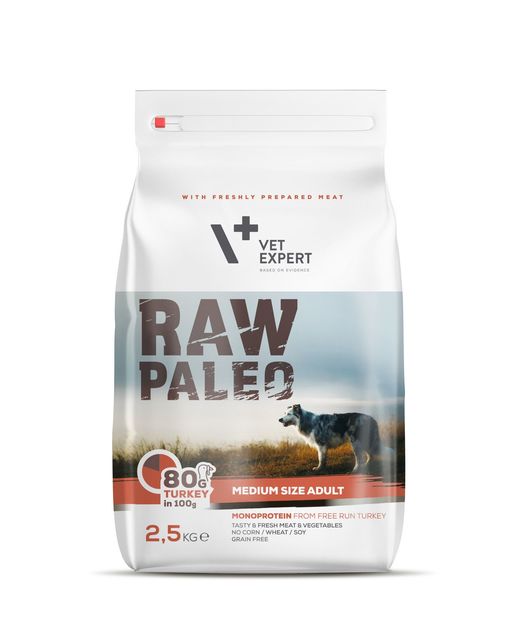 Raw Paleo täissööt keskmist tõgu koerale kalkuniga, 2,5kg