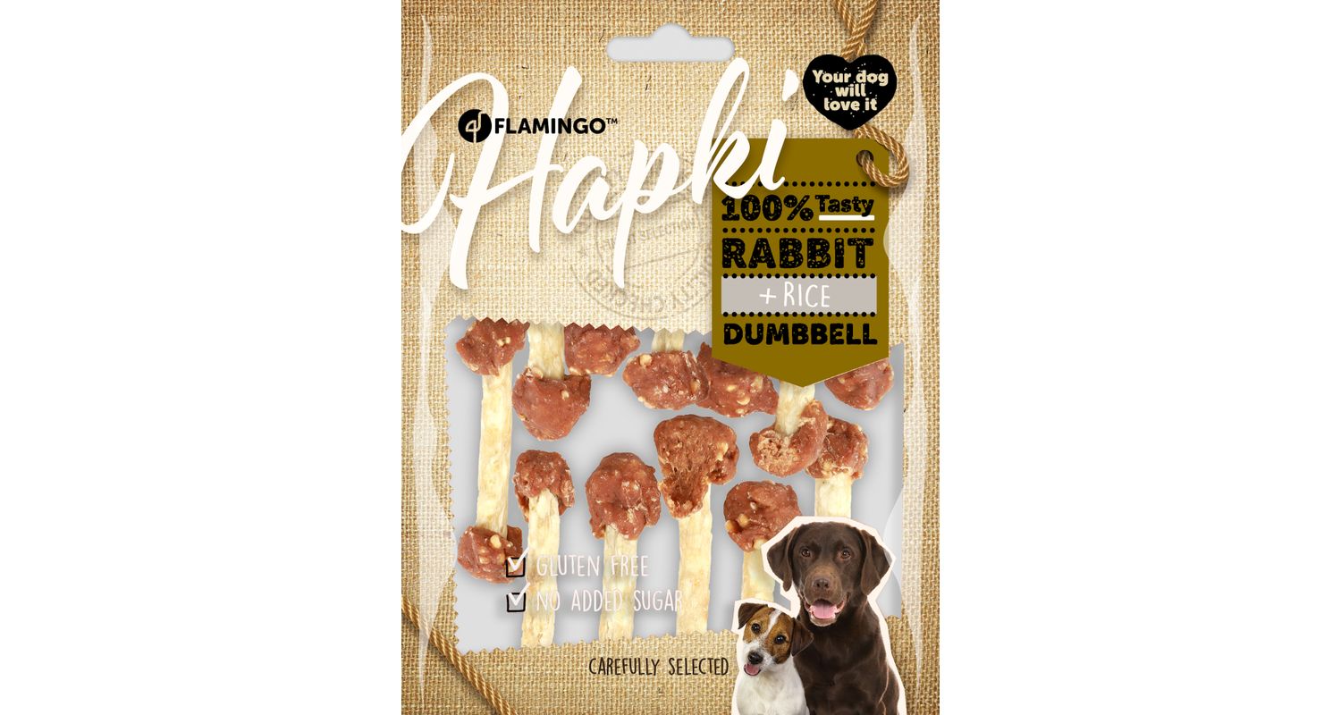 Flamingo Hapki Rabbit + Rice Dumbbell närimismaius koerale 150g