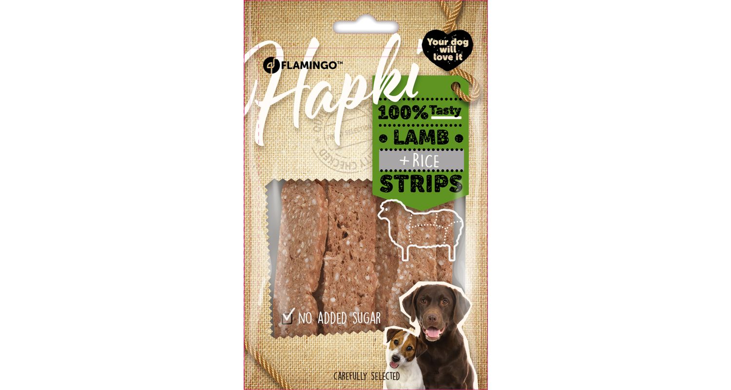 Flamingo Hapki Lamb + Rice Strips närimismaius koerale 85g