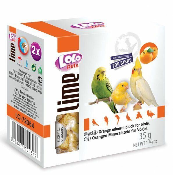 LoLo Pets Lime mineraalkivi lindudele apelsiniga 35g