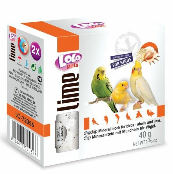 LoLo Pets Lime mineraalkivi lindudele karpidega 40g