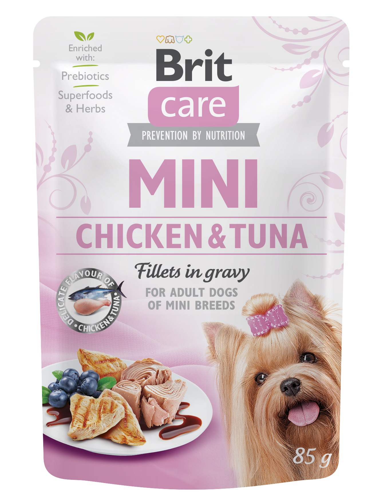 Brit Care Mini pouch Chicken & Tuna fillets in gravy einekotike koertele 85g