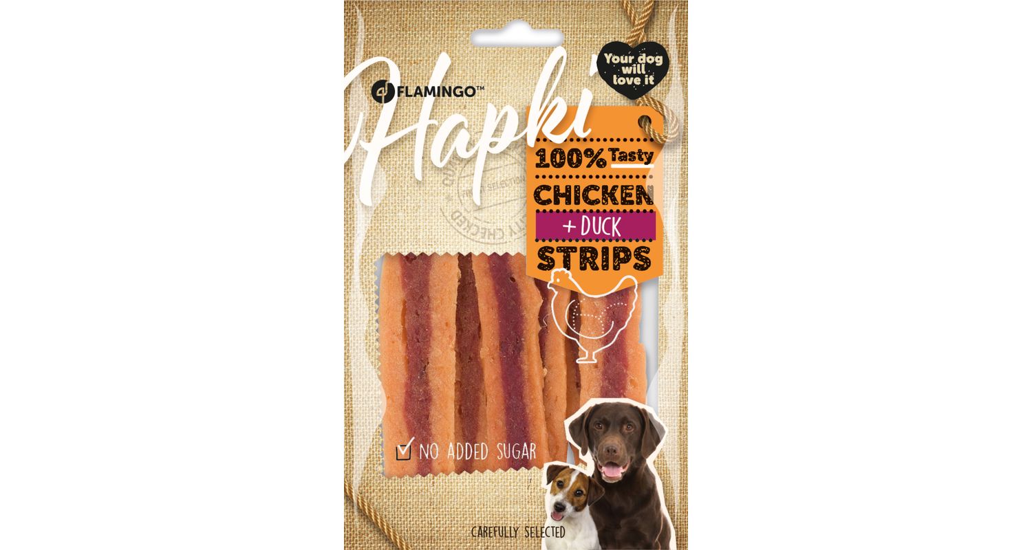 Flamingo Hapki Chicken + Duck Strips närimismaius koerale 85g