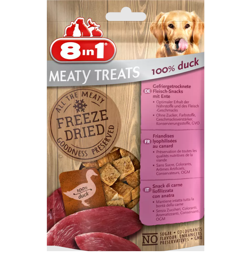 8in1 MEATY TREATS külmkuivatatud pardipalad 50g