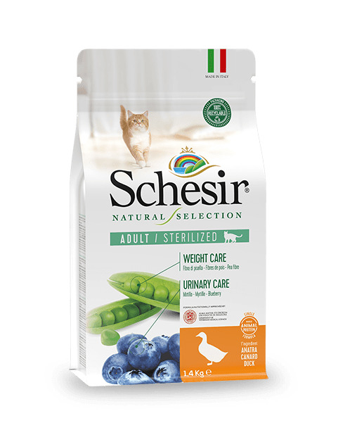 Schesir Natural Selection Sterilized с уткой 1,4кг сухой кошачий корм