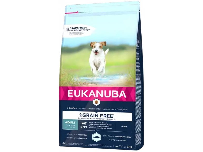 EUKANUBA Adult с океанической рыбой мелким и средним собакам беззерновой 3 кг