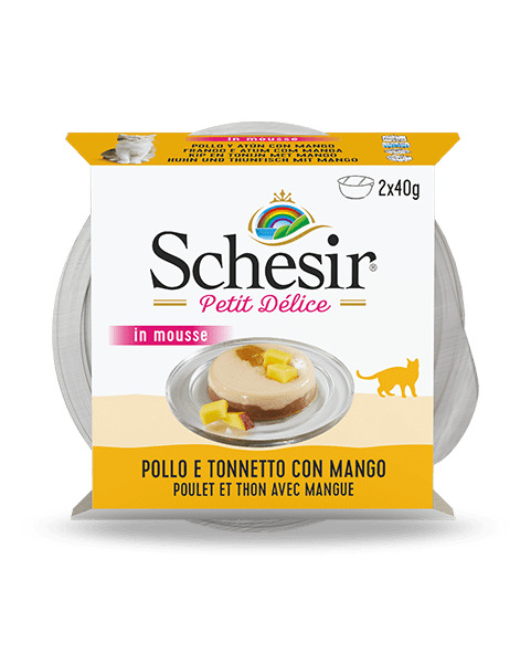 Schesir Delice kana + tuunikala + mango vaht 2x40g märgtoit kassidele