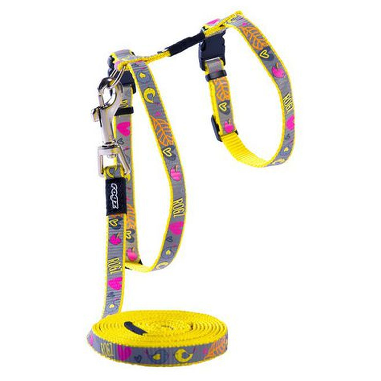 Kassi traksid+jalutusrihm Rogz Reflectocat Dayglo Bird 1,8m/24-40cm