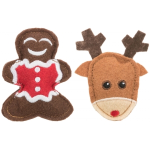 Игрушка для кошки Elk and gingerbread figure, фетр, 8 cm, 2 шт.