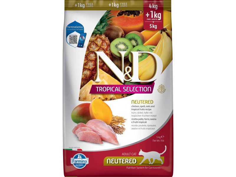 Farmina N&D TROPICAL Adult Cat Neutered Chicken/Spelt/Oats 4+1kg