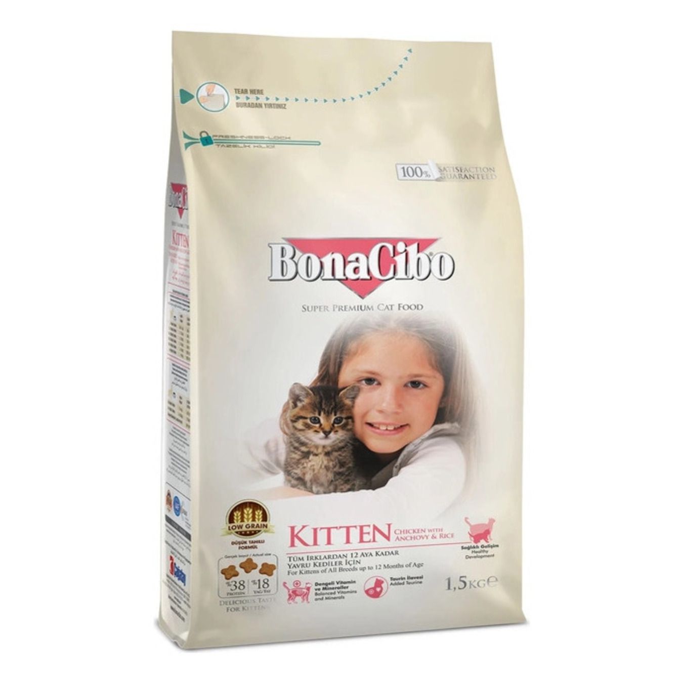 BonaCibo Cat Kitten kanaliha, anšooviste ja riisiga 1,5kg