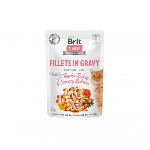 Brit Care Fillets in Gravy Tender Turkey &amp; Savory Salmon märgtoit kassidele 85g