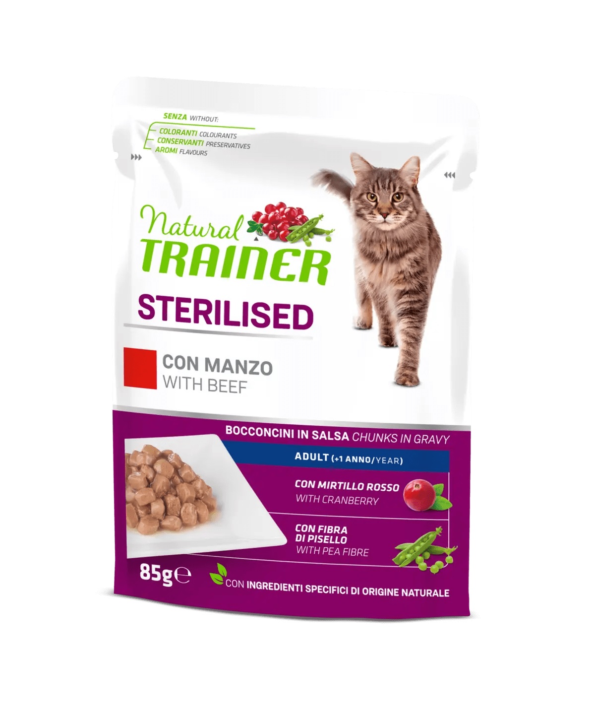 Trainer Natural Cat Sterilised Beef Busta 85gr konserv