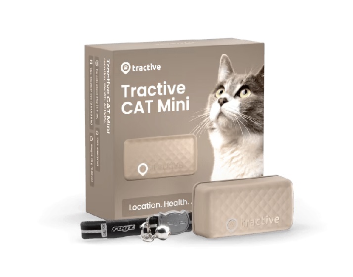 Tractive GPS Mini positsioneerimisseade ja kaelarihm kassile helepruun