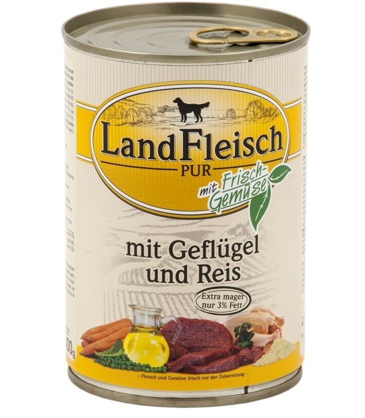 LandFleisch Dog Pur Geflügel&Reis extra mager / Linnuliha & Riis 400g