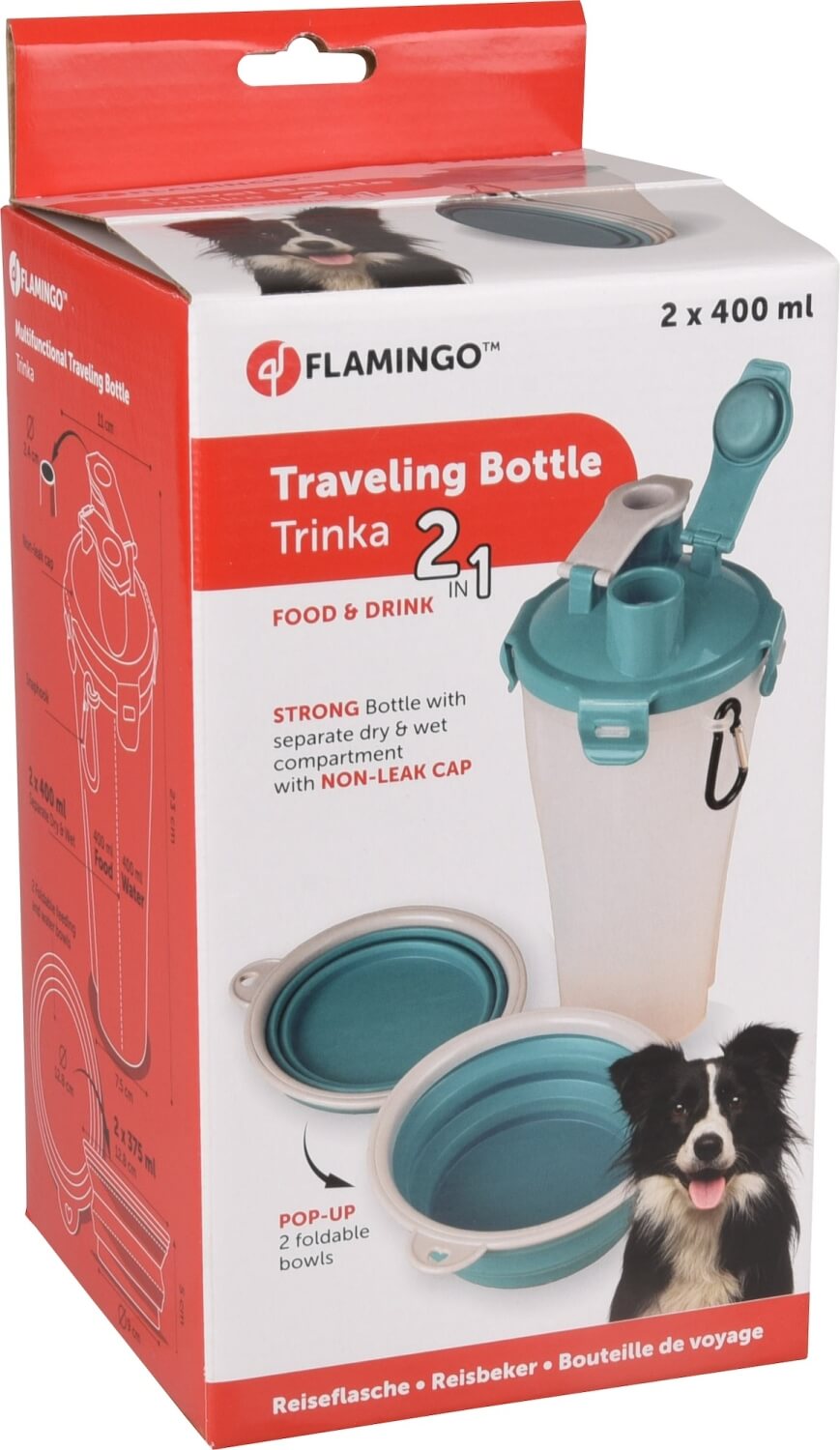 Flamingo 2in1 matkapudel koerale 2x400ml