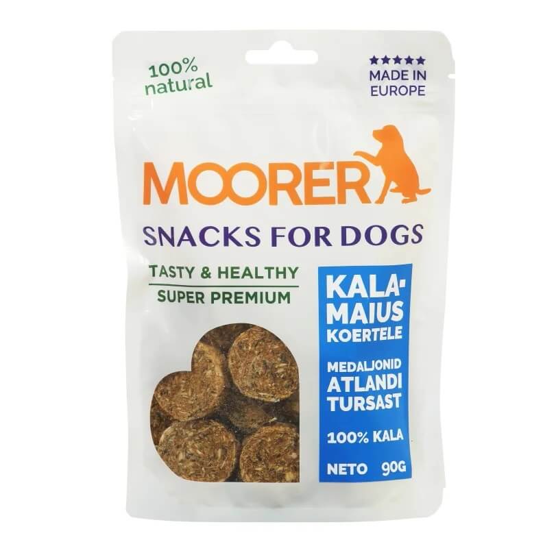 Moorer maius koertele-medaljonid atlandi tursast 90g (kala 100%)