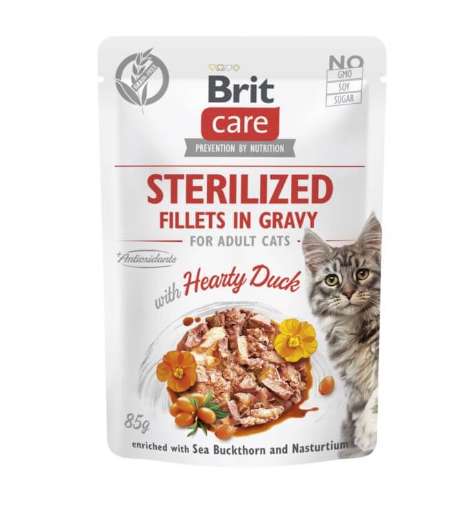 Brit Care Fillets in Gravy Hearty Duck märgtoit steriliseeritud kassidele 85g