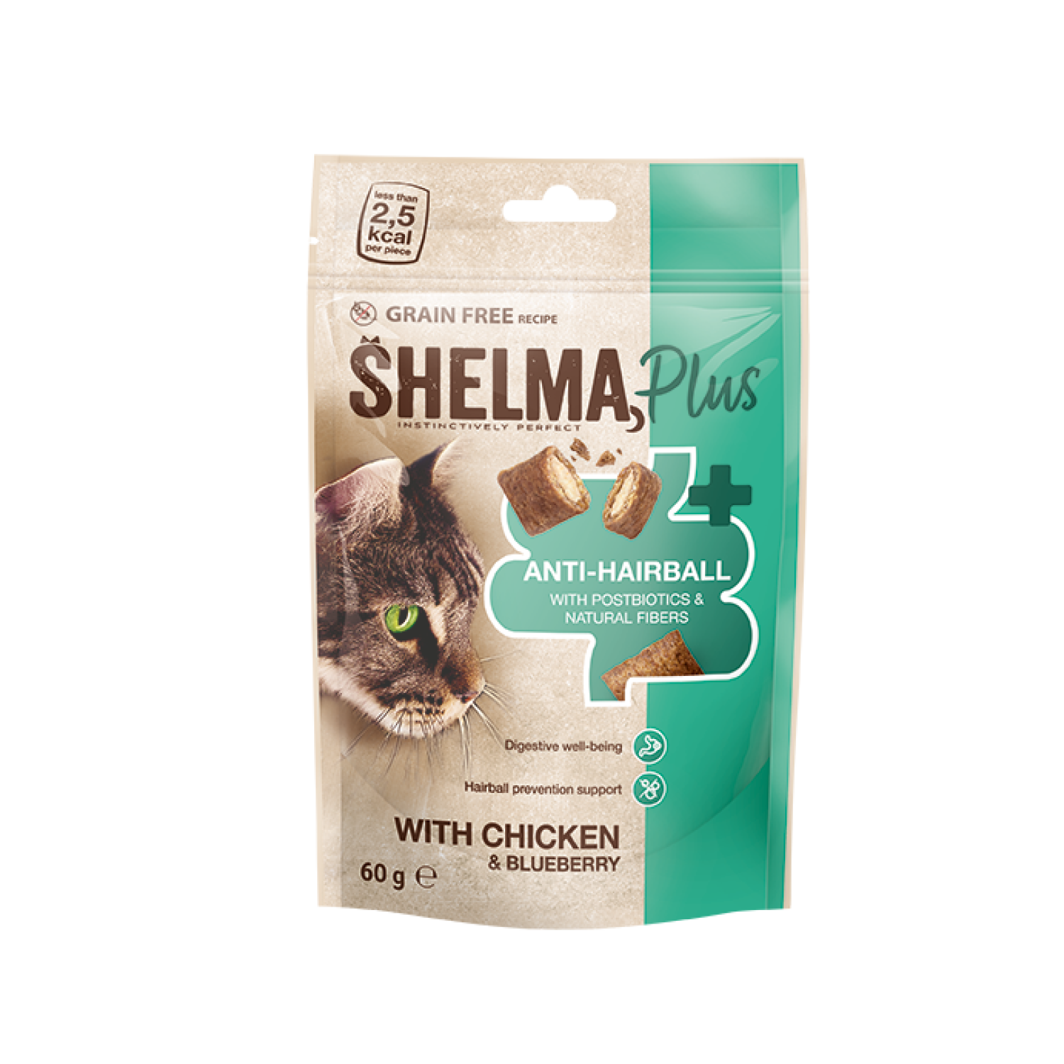 Shelma  HAIRBALL kana-ja mustikatäidisega padjakesed 60g
