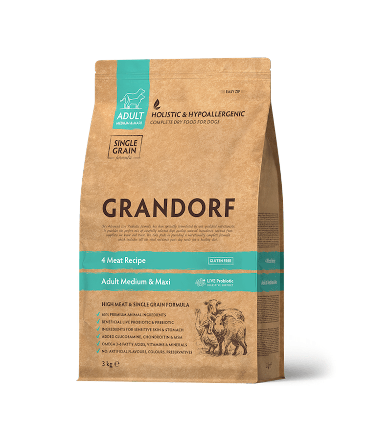 Grandorf 4 lihaga Täiskasvanud Keskmistele ja Suurtele koertele 1kg