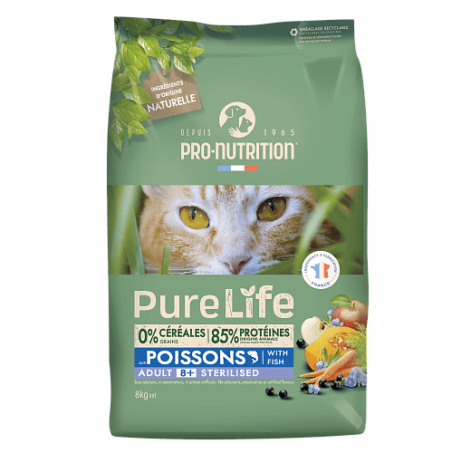 Pure Life Cat Sterilized 8+ Pardiliha ja Valge kalaga Eakatele kassidele 8kg (4x2kg)