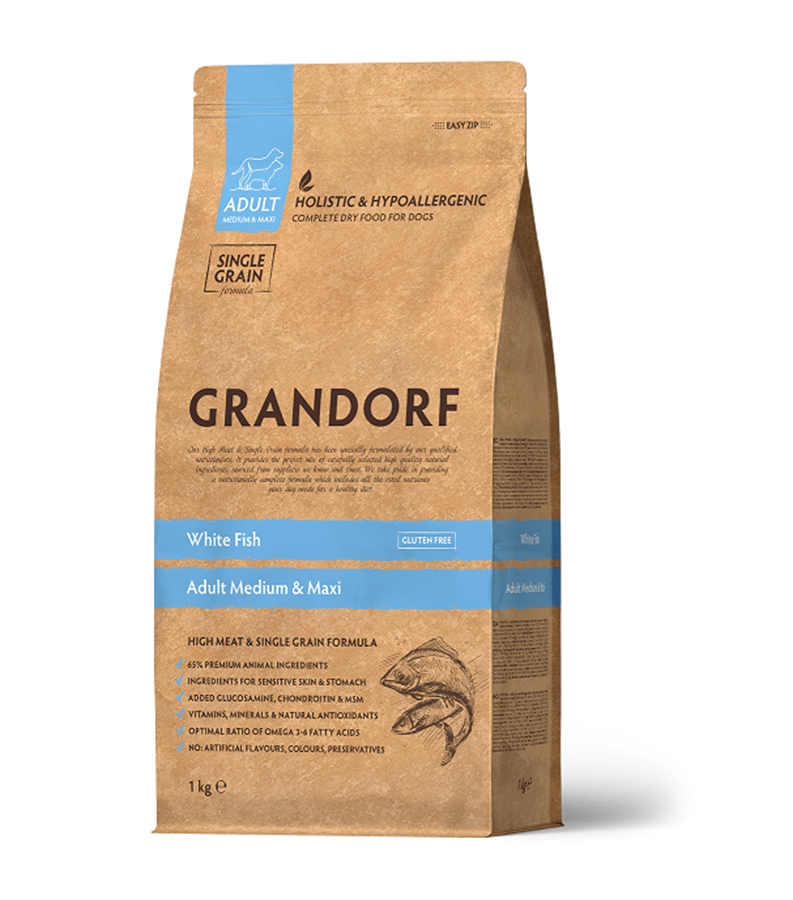 Grandorf Valge Kala Täiskasvanud Keskmistele ja Suurtele Koertele 1kg