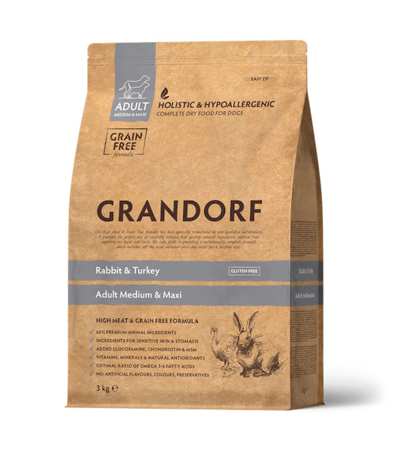 Grandorf Jänese- ja Kalkuniliha Täiskasvanud Keskmist ja Suurt Kasvu Koertele 6kg (2x3kg)
