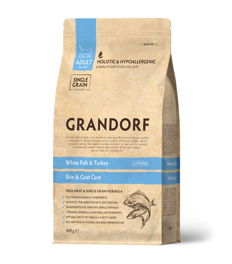 Grandorf Cat Valge Kala Täiskasvanud Kassidele Skin&Care 400g