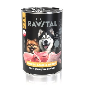 Ravital Turkey, Lamb & Rabbit konserv koerale 400g