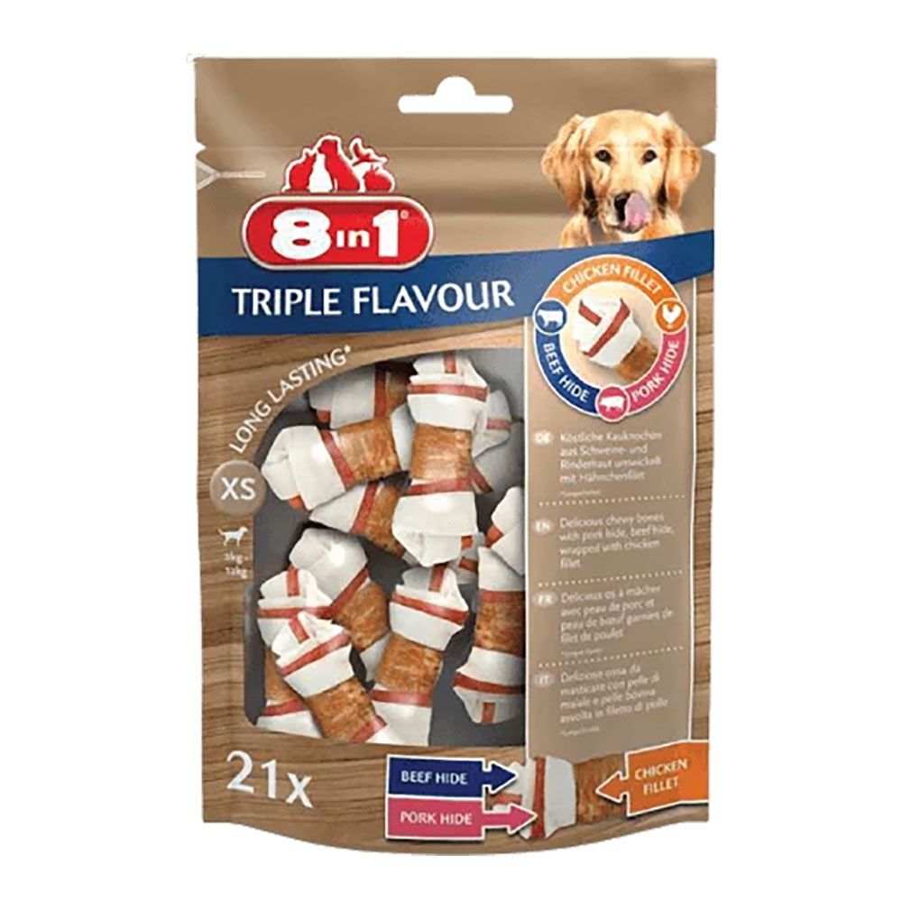 8 in 1 Triple Flavor XS, 21 tk, 294 g. Täiendsööt täiskasvanud koertele (2-12 kg)