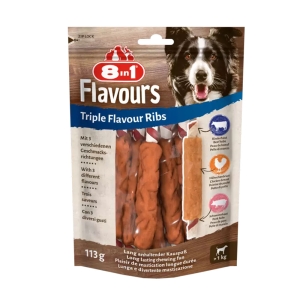 8 in 1 Triple Flavour Ribs, 113 g. Täiendsööt täiskasvanud koertele (2-35 kg)