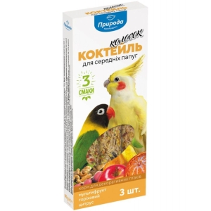 Teraviljapulk Priroda COCKTAIL keskmise suurusega papagoidele (multifruit, pähkel, tsitrus) 90 g