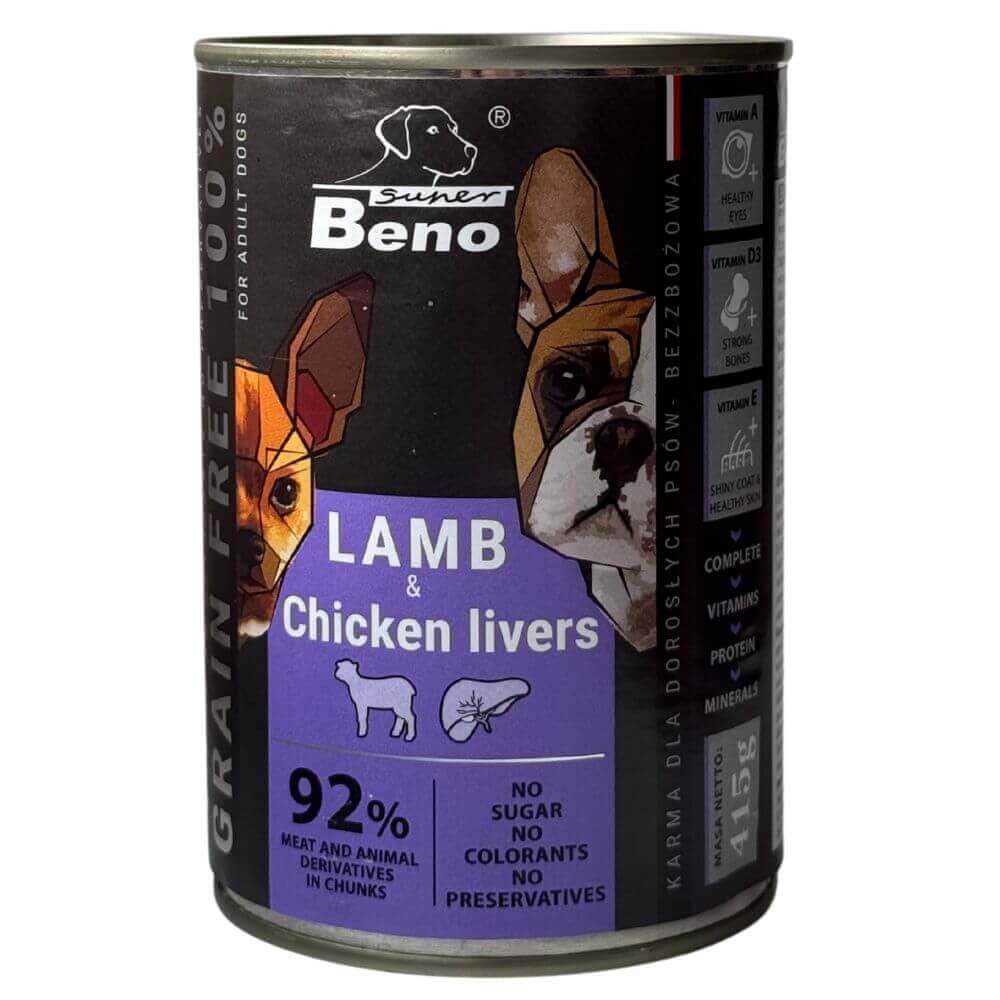Super Beno konserv koerale lamba ja kodulinnu maksaga, tükid kastmes 415g