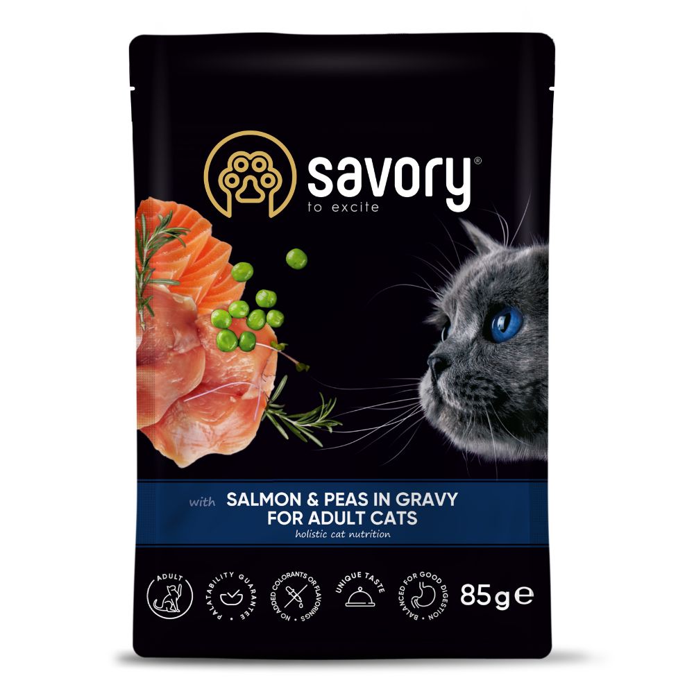 Savory konserv täiskasvanud kassidele lõhe ja hernestega kastmes 85g