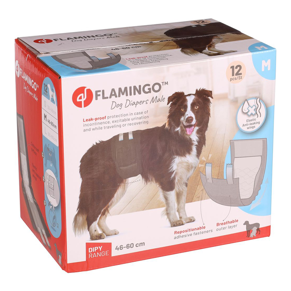 Flamingo ühekordsed mähkmed isastele koertele “Dipy”, M, 46-60cm, N12