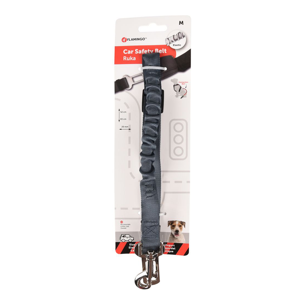 FLMG auto turvavöö ühendusrihm koertele "Ruka" elastne M, hall 52-65cm/20mm